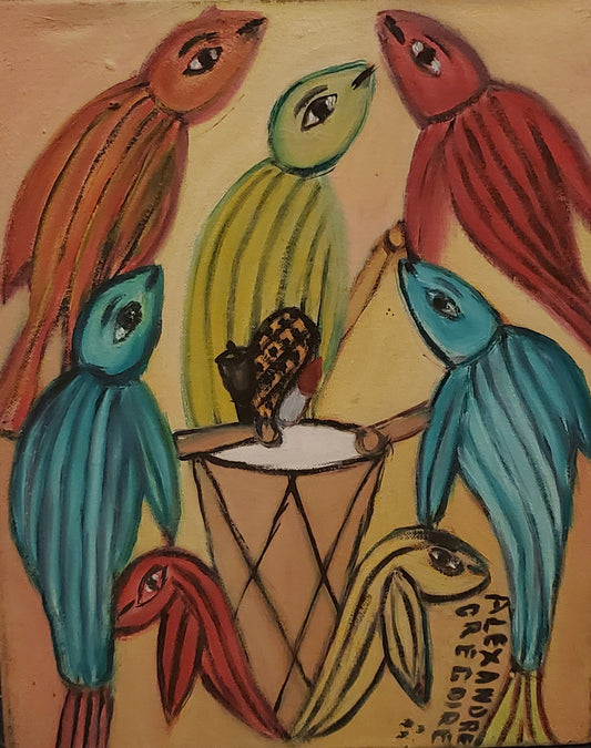 Alexandre Gregoire (1922-2001) 10"x8" Pájaros Óleo sobre lienzo #1MF