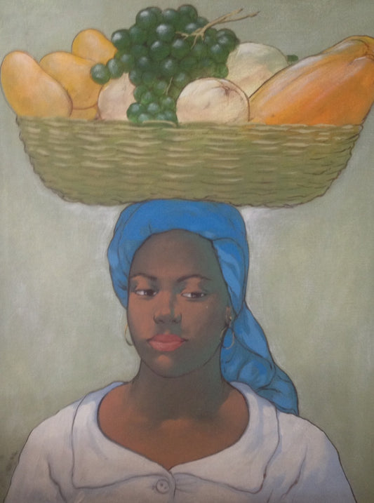Juan Plutarco Andújar (1931-1995) 24" x 30" Marchanta de Frutas Óleo sobre Lienzo # 11FN