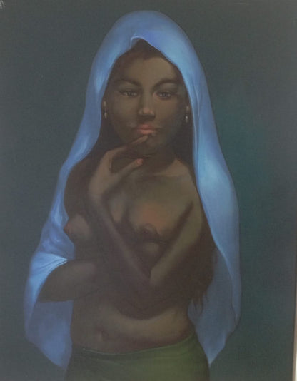 Juan Plutarco Andujar (1931-1995) 29"x36 » Desnudo De Morena Con Manto En La Cabeza Huile sur toile #2FN