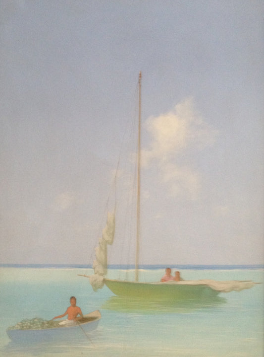 Juan Plutarco Andujar (1931-1995) 30"x 40" Marina Con Dos Botes  Oil on Canvas #6FN