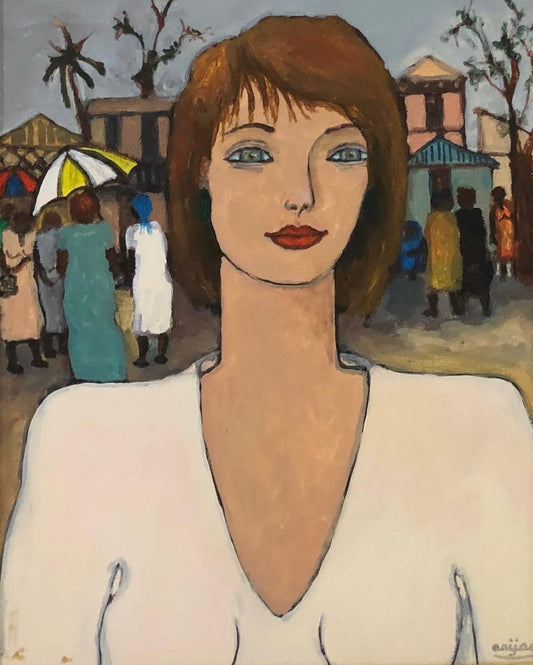 Harry Jacques (Arijac) 20"x16" La Dama Blanca Acrílico sobre Lienzo Enmarcado #2FC