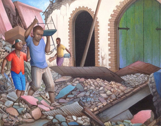 Carlos Jn-Baptiste 11"x14" Niños en el Rumble Óleo sobre lienzo #2160GN-HA