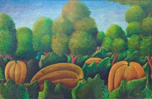 Joseph Jn-Gilles 24"x36" Calabazas enormes Óleo sobre lienzo c1990 #5-2-95MFN