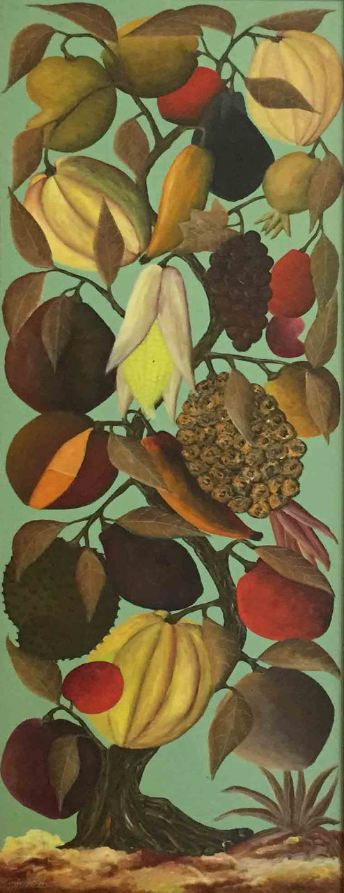 Jasmin Joseph (1923-2005) 36"x12" Árbol de la vida#1 1966 Óleo sobre tabla #2MFN