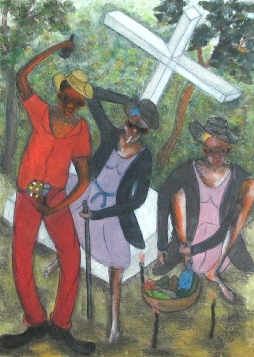 Reynald Joseph 16"x12" Voodoo Party at The Cemetery 2013 Acrílico sobre lienzo #J259-HA