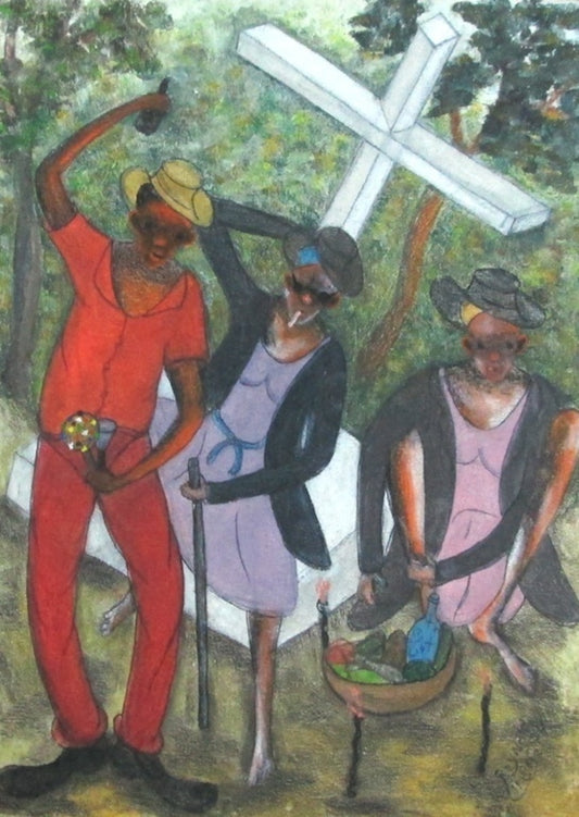 Reynald Joseph 16"x12" Voodoo Party at The Cemetery 2013 Acrílico sobre lienzo #J259-HA