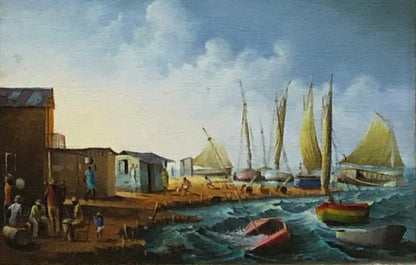 Casimir Joseph 6"x9" Village by Port 1993 Óleo sobre tabla Enmarcado #1FC