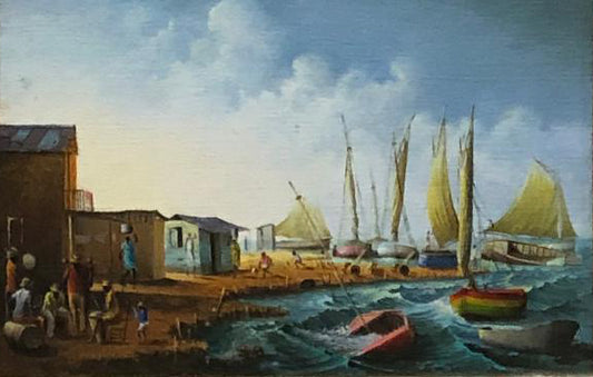 Casimir Joseph 6"x9" Village by Port 1993 Óleo sobre tabla Enmarcado #1FC