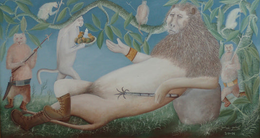 Jasmin Joseph (1923-2005) 26"x48" Le Roi et sa Cour / El rey y su corte 1996 Acrílico sobre lienzo