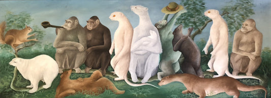 Jasmin Joseph (1923-2005) 19"x49" Un día en la jungla 1977 Acrílico sobre tabla #1KH