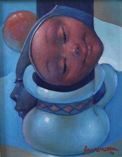 Lyonel Laurenceau 10"x8" Niño de Haití 1990 Acrílico sobre lienzo #2MFN
