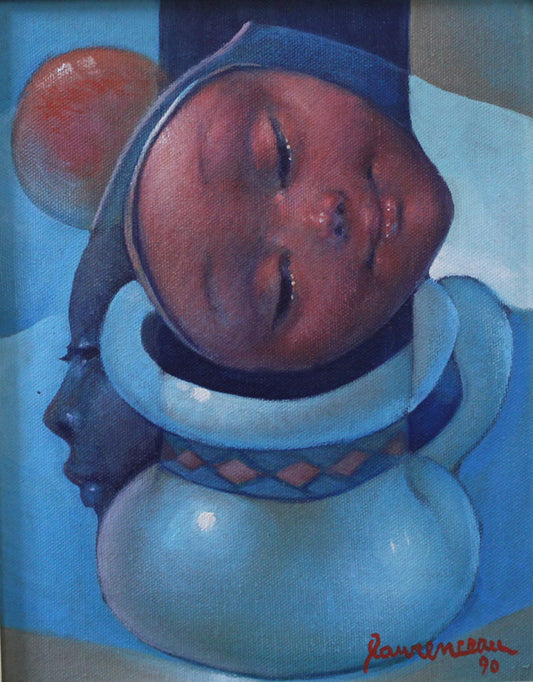Lyonel Laurenceau 10"x8" Niño de Haití 1990 Acrílico sobre lienzo #2MFN