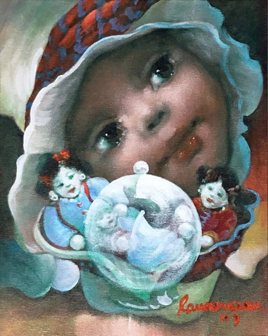 Lyonel Laurenceau (Haitiano, n. 1942) "Enfant d'Haiti" 2009 Pintura enmarcada en lienzo acrílico 10"h x 8"w #2GSN-NY
