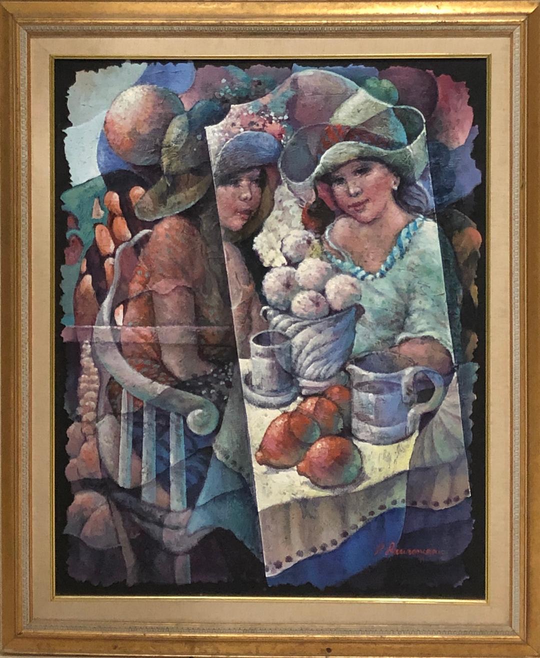 Lyonel Laurenceau 30"x24" Almuerzo entre amigos 1991 Acrílico sobre lienzo Enmarcado #2FC