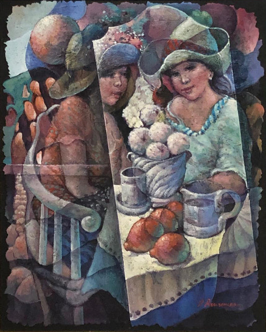 Lyonel Laurenceau 30"x24" Almuerzo entre amigos 1991 Acrílico sobre lienzo Enmarcado #2FC