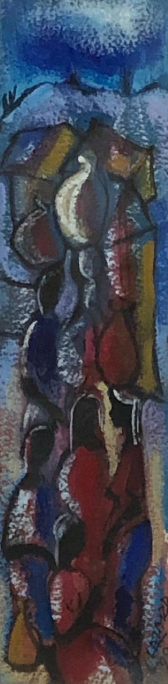 Luckner Lazard (1928-1998) 12"x3.5" Merchants 1990 Acuarela enmarcada bajo vidrio #1A-FC