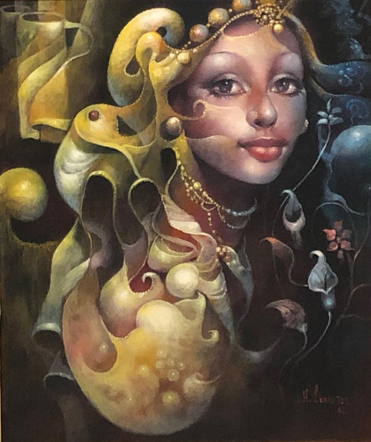 Hervé Lebreton 24"x20" Lady/Shell 1996 Acrílico sobre lienzo Enmarcado #2FC
