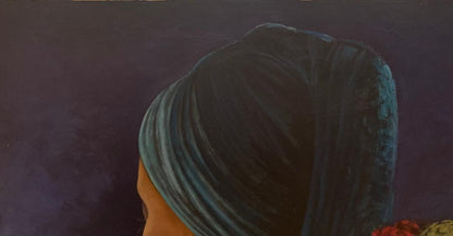 Jean-Claude Legagneur 50"x50" Mujer con flores 2002 Óleo sobre lienzo #1MFN