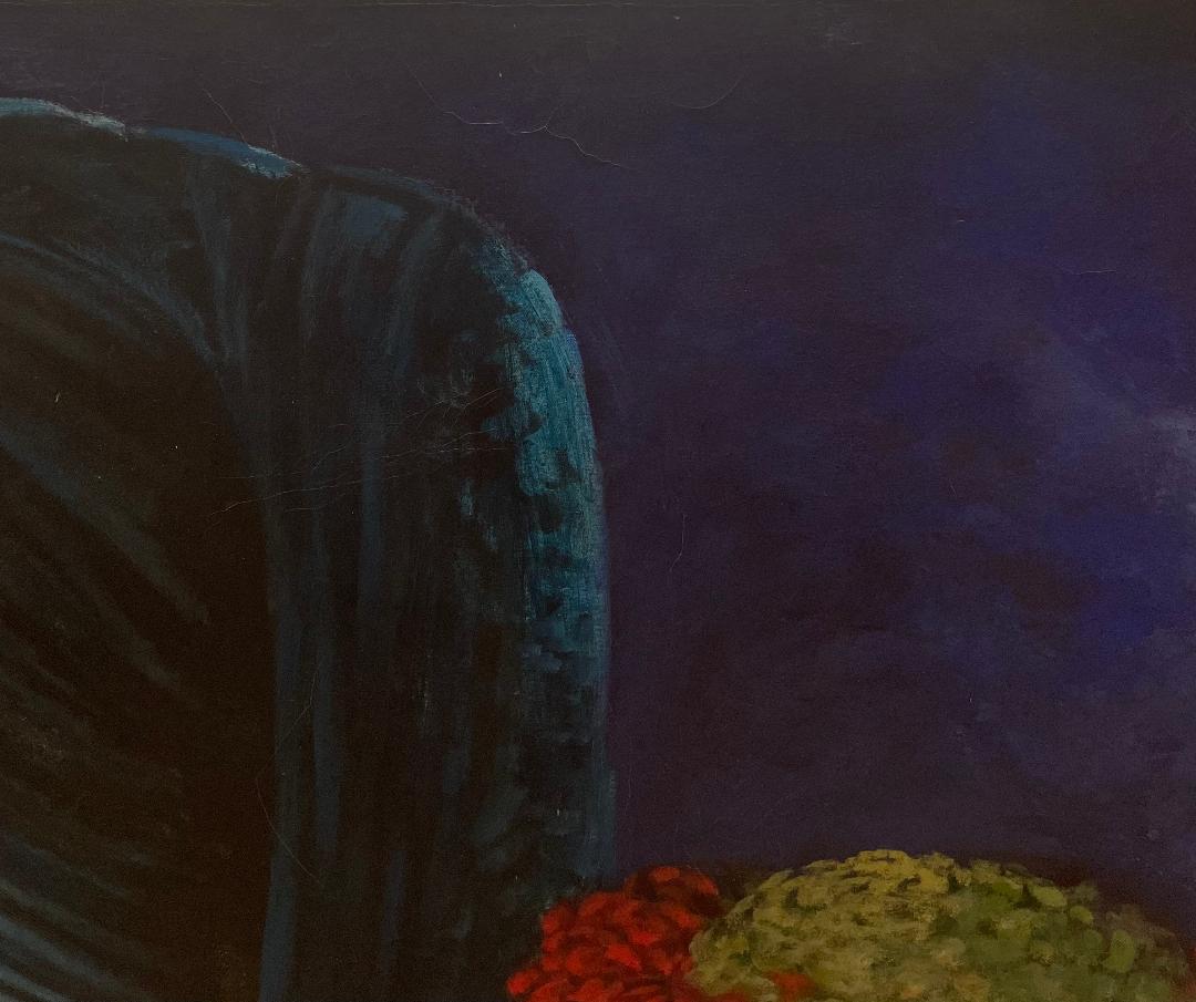 Jean-Claude Legagneur 50"x50" Mujer con flores 2002 Óleo sobre lienzo #1MFN