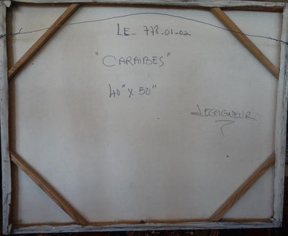 Jean-Claude Legagneur 40"x50" Caraibes 1982 Acrylic on Canvas Painting #1RP