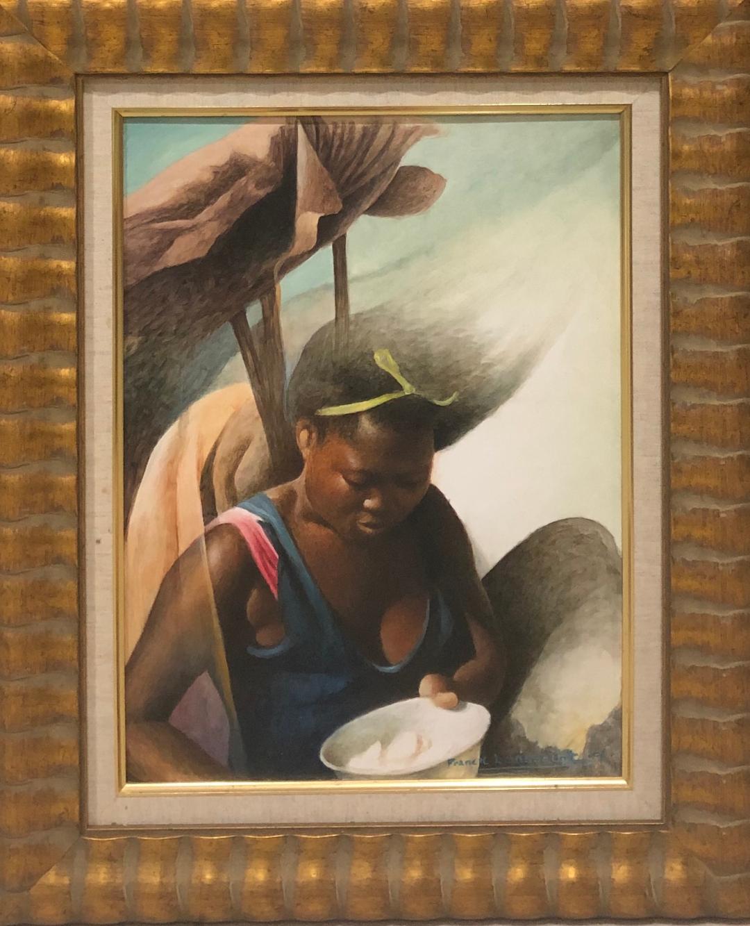 Franck Louissaint (1949-2021) 18"x14" The Cook 2002 Acrílico sobre lienzo Enmarcado #1FC