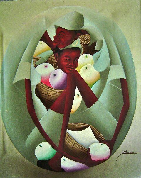 Jacques Louissaint 24"x20" Comerciantes Óleo sobre lienzo #4-2-95MFN