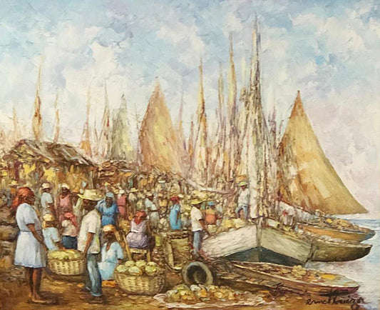 Ernst Louizor (1938-2011) 20"x24" Mercado en Port Óleo sobre lienzo #1FC