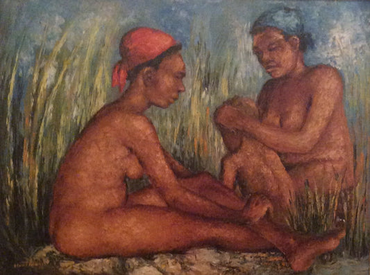 Ernst Louizor (1938-2011) 24"x32" Baño familiar/Óleo sobre lienzo c1972 #63-3-96MFN
