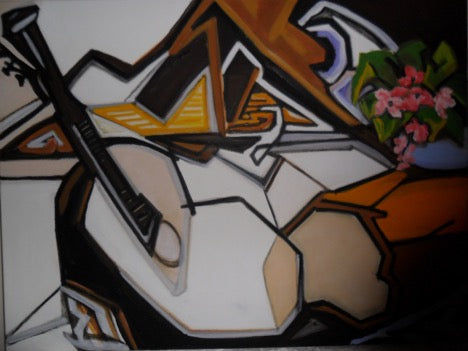 Rolande Magloire 30"x40" El instrumento musical Óleo sobre lienzo #1RM-NY