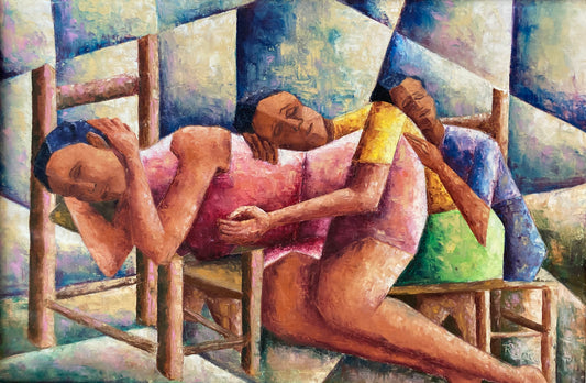 Raymond Malval 24"x36" La Siesta c1965 Óleo sobre lienzo #1LS-NY