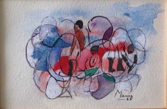 Manes Descollines (1936-1985) 5.5"x7.5" Acuarela sobre papel Artículo de coleccionista 1965 #1GSN-MIA