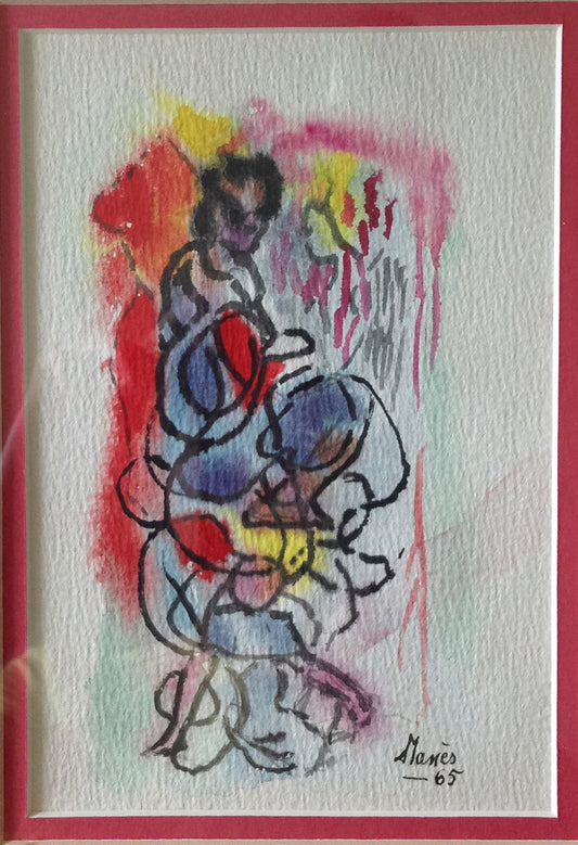 Manes Descollines (1936-1985) 7.5"x 5.5" Acuarela sobre papel Artículo de coleccionista 1965 #2GSN-MIA
