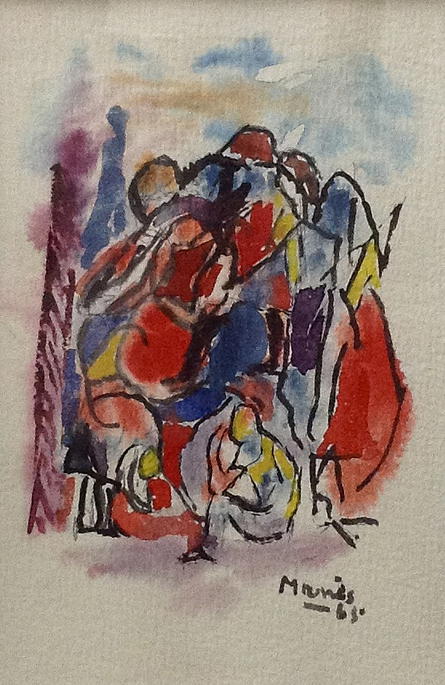 Manes Descollines (1936-1985) 7"x5" Acuarela sobre papel Artículo de coleccionista 1968 #1301GN-HA