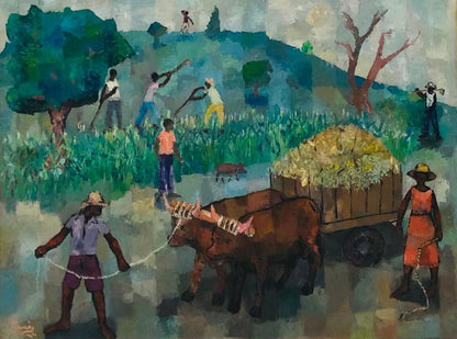 Manes Descollines (1936-1985) 30"x40" La Vaca 1982 Acrílico sobre Lienzo Enmarcado