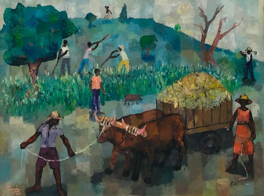 Manes Descollines (1936-1985) 30"x40" La Vaca 1982 Acrílico sobre Lienzo Enmarcado