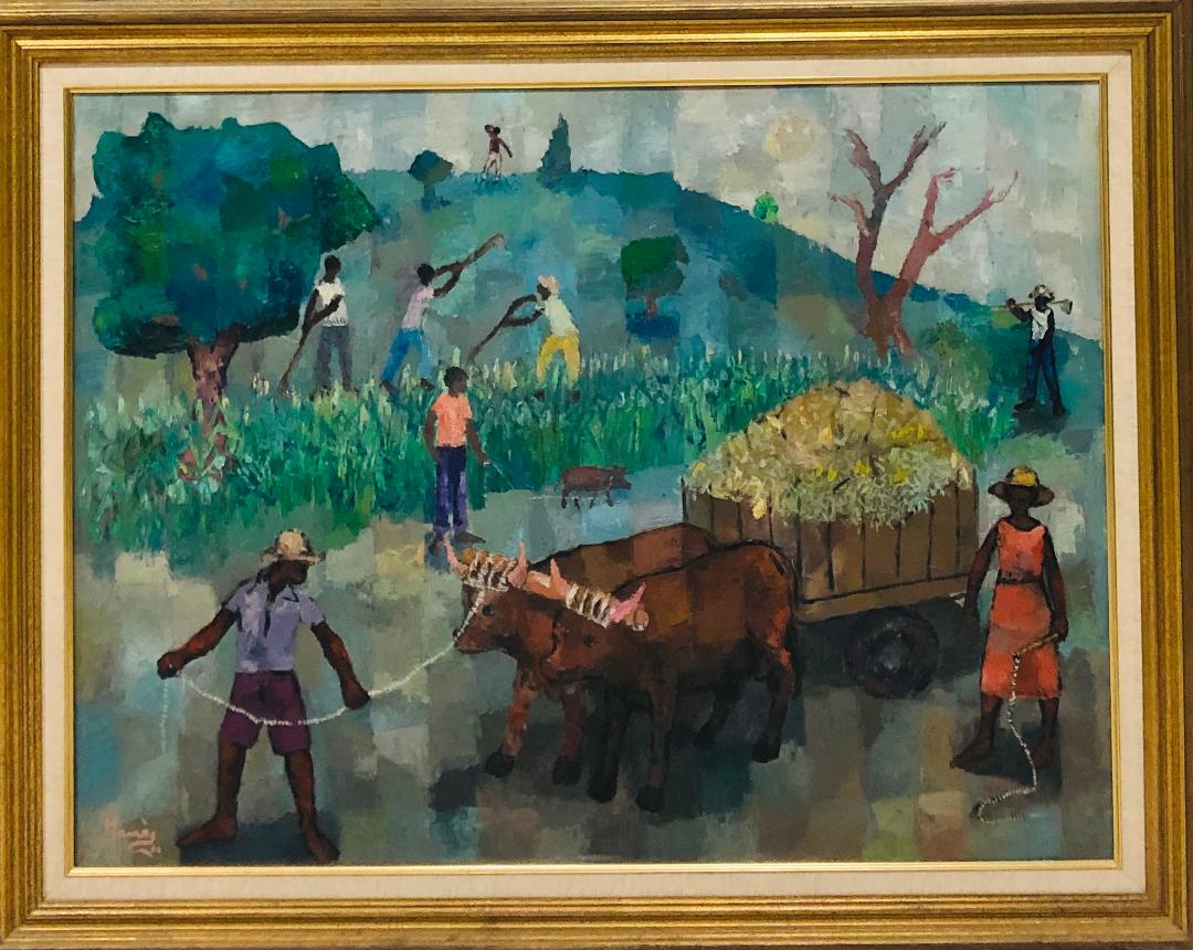 Manes Descollines (1936-1985) 30"x40" La Vaca 1982 Acrílico sobre Lienzo Enmarcado