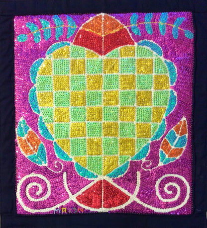 Maxon Scylla 27"x24" Erzulie Dantor 2017 Bandera de vudú con lentejuelas y cuentas en satén #12MFN