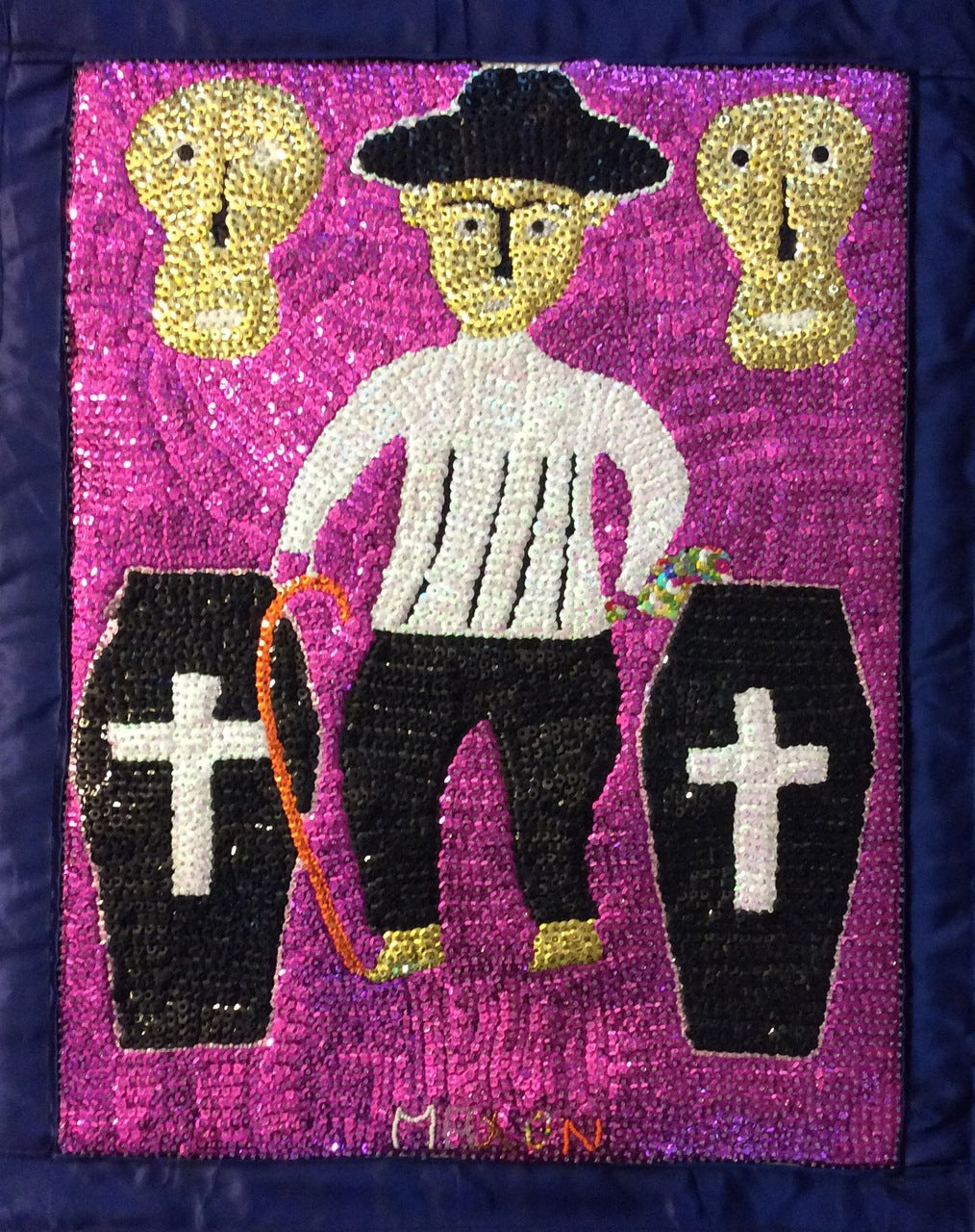 Maxon Scylla 27"x22" Baron Samedi 2017 Bandera de vudú con lentejuelas y cuentas en satén #13MFN