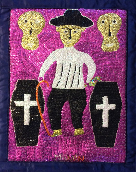 Maxon Scylla 27"x22" Baron Samedi 2017 Bandera de vudú con lentejuelas y cuentas en satén #13MFN