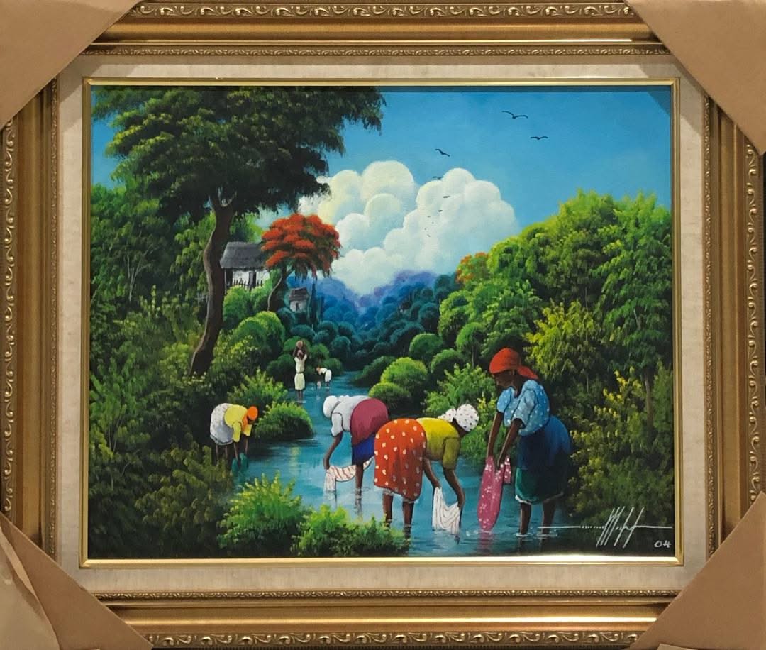 Siméon Michel 16"x20 Les Rondelles Huile sur Toile Encadrée#1FC