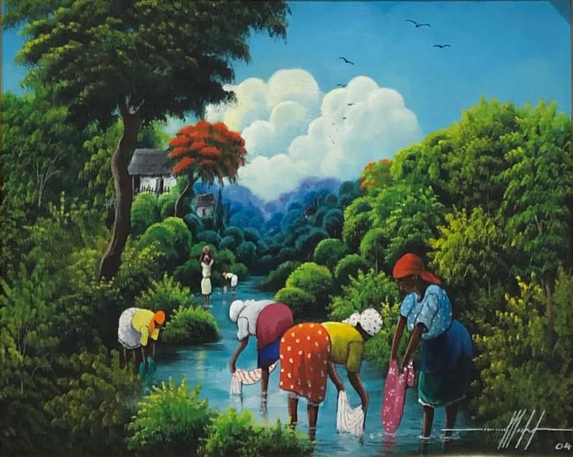 Siméon Michel 16"x20 Les Rondelles Huile sur Toile Encadrée#1FC