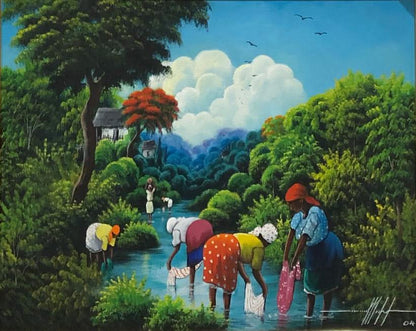 Siméon Michel 16"x20 Les Rondelles Huile sur Toile Encadrée#1FC