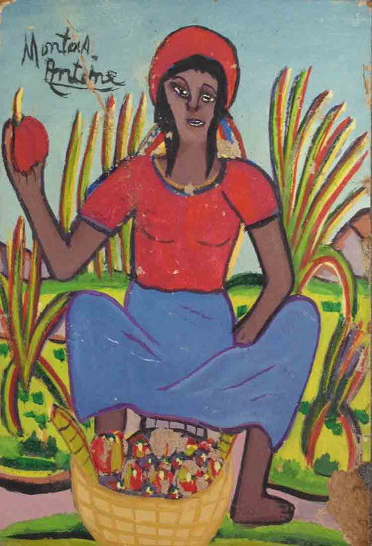 Montas Antoine (1926-1988) 10"x8"- Aceite de vendedor de tomates a bordo#00014-HA