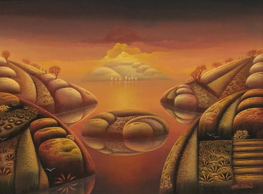 Mario Montilus 12"x16" Islas de ensueño Óleo sobre Masonite #1FC