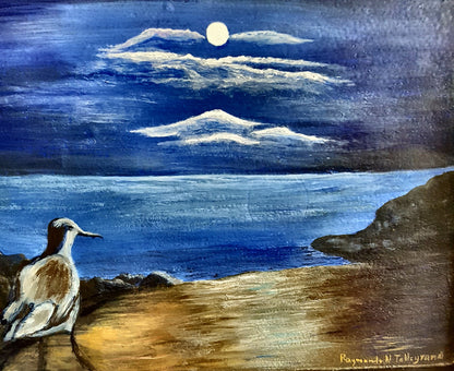 Raymonde Talleyrand 25.5"x17.5" Gaviota Nocturna 2017 Acrílico sobre Madera (Bandeja) #1