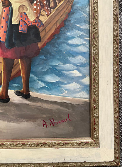 Andre Normil (1934-2014) 20"x30" Marine c1960 Óleo sobre Masonite #1GSN-NY