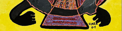 Onel-Lionel Paul 16 ¼"x13 ⅞" Resumen/Dos espíritus en fondo amarillo 2001 Pintura acrílica sobre papel Bristol montado #3MFN