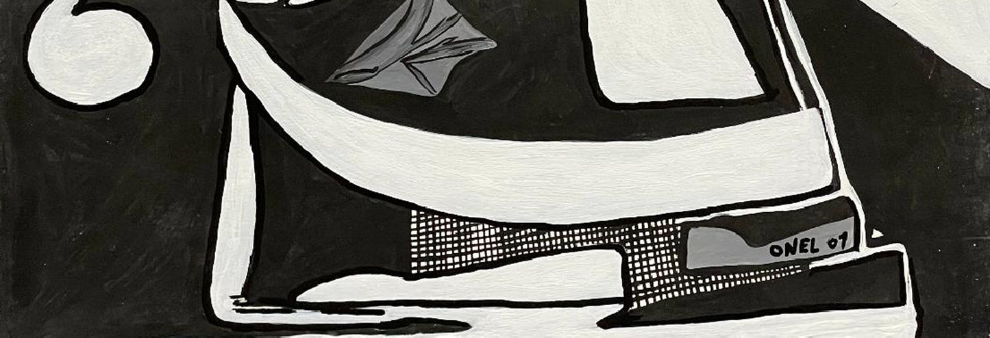 Onel-Lionel Paul 23 ⅜"x17 ¾" Resumen espiritual en blanco y negro con VEVE 2001 Pintura acrílica sobre papel Bristol montado #6MFN