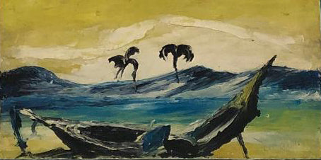 Charles Obas (1927-1969) 4"x8" Naufragio c1960 Óleo a bordo Enmarcado #1FC