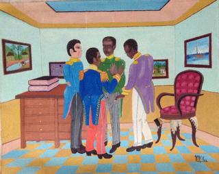 Michel M. Obin 24"x30" Reunión de los Generales Óleo sobre Masonite #4-3-96MFN